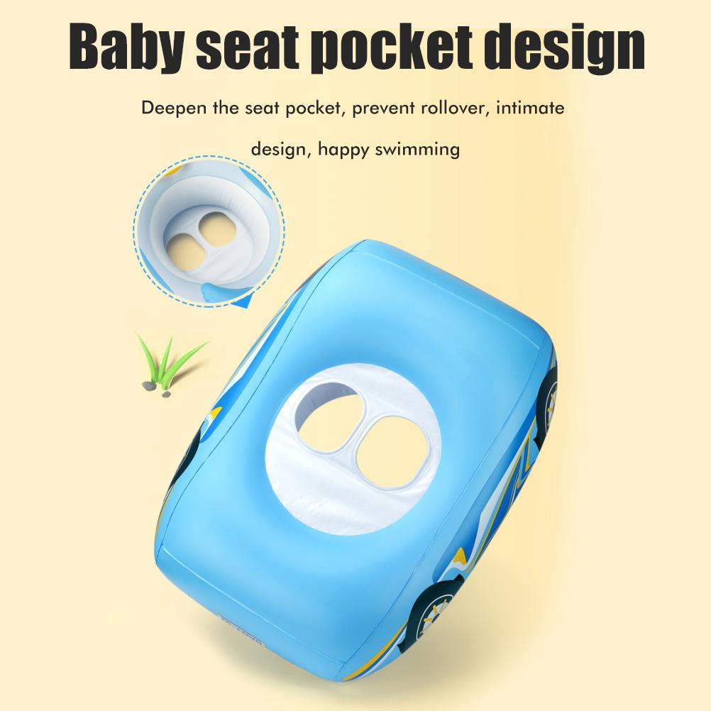 Baby Inflatable Pool Float with Canopy Car Shaped Baby Swim Float with Safty Seat Steering Wheel Horn for Infant Summer