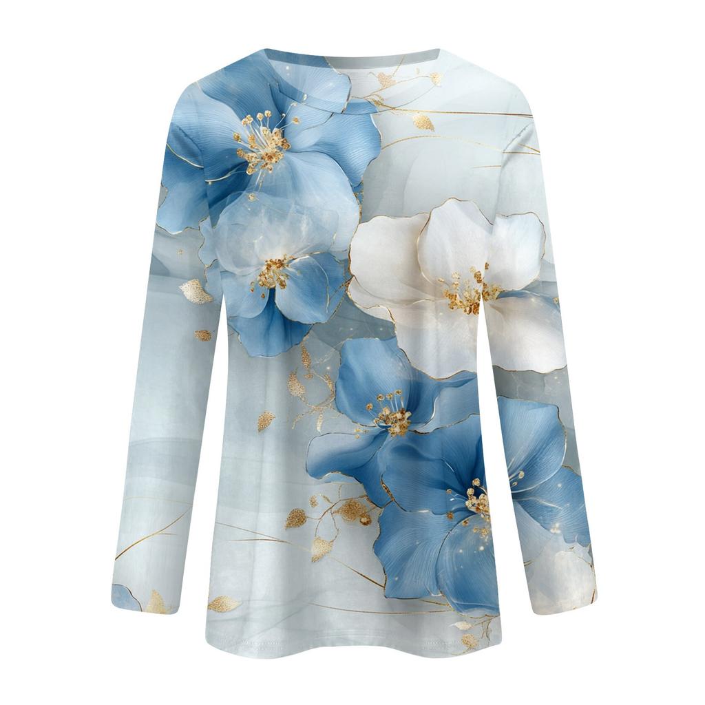 Women's Fashion Casual Long Sleeve Round Neck Floral Print Top