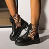Winter New Large Size Korean Version Trend Fashion Thick-Soled Boots British Wind Locomotive Leopard Pattern Versatile