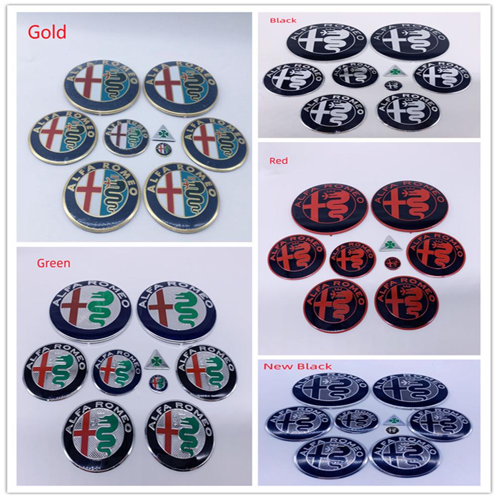 1set 9pcs for Alfa Romeo CAR Logo Stickers 74mm Hood Trunk 50MM 40MM Wheel Center Cap Emblem Brera GT Spider Giulietta Stelvio IC7