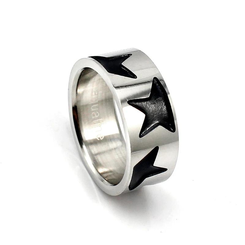 Two Tone Silver Black Ring Black Enamel Stainless Steel Women and Mens Silver Color Trendy Casual Rings Size 7 8 10