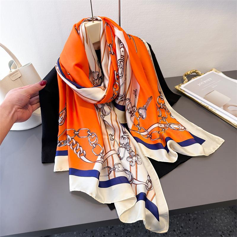 Korean Version Of Thin Printing Simulation Silk Brocade Sunscreen Butterfly Shadow Floral Silk Scarf Long Scarf Shawl Versatile Headscarf Scarf