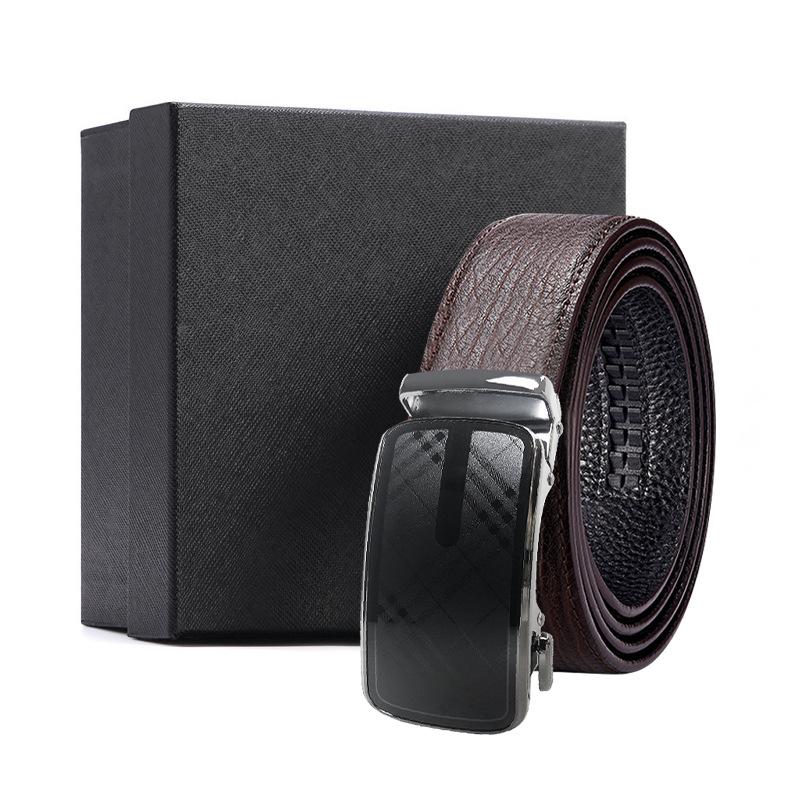 Business brauner Wasserwellen-Gürtel Geschenkbox erste Schicht Rindsleder Legierungs-Schnallenkopf Geschenk High-End Automatik-Schnallen-Set