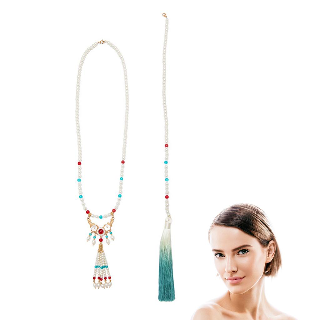 Pearls Necklace with Long Tassel Trendy Classic Style Neck Decor Necklace for Bridesmaid Wedding Masquerade