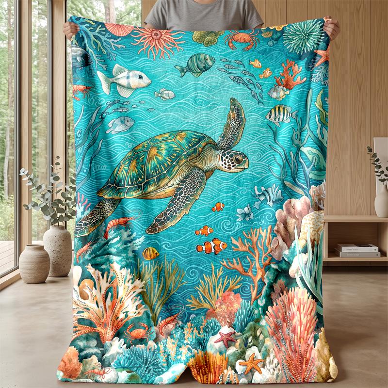 Underwater Coral Paradise Theme Blanket Lightweight Warm Flannel Blanket Decorative Throw Blanket for Home Decoration