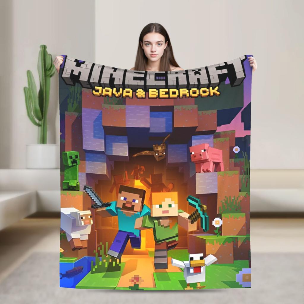 National Game Anime Flannel Throw Blanket Pixel Games Cartoon for Bedroom Knitted Blanket Outdoor Soft Breathable