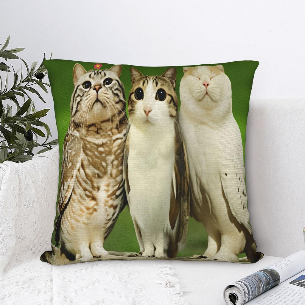 Funny Meowl Cat Owl Pillow Cover Retro Trendy Pillow Case For Living Room Bed Chair Comfy Pillowcases Birthday Gift
