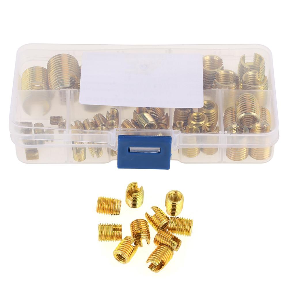 50pcs Gold Self Tapping Inserts M3-M12 Brass Slotted Thread Inserts Threaded Inserts Kit  Tool Set