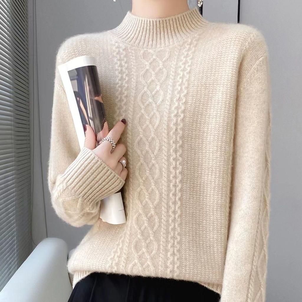 Women's Autumn Winter Turtleneck Base Layer Knitted Top Fashionable Elegant Loose Warm Sweater