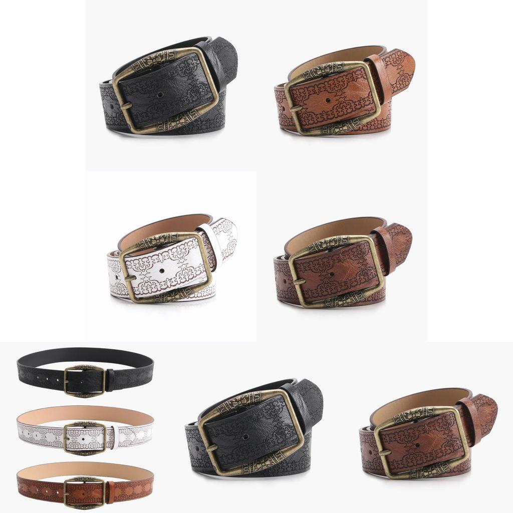 Vintage Y2k Embossed Pu Belt For Women With Metal Buckle For Casual Denim Styling