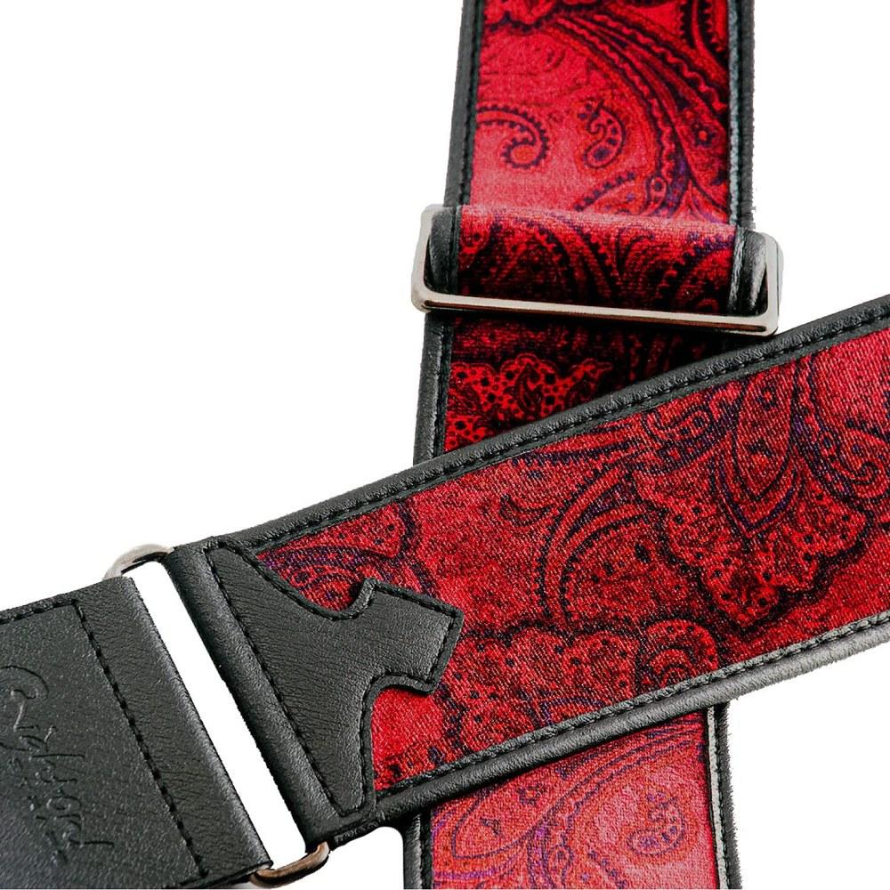 RightOn! Straps Guitar Strap PAISLEY Velvet 7cm Width 95150cm Length Red