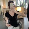 White Shoulder V-neck Short-sleeved T-shirt Women's Summer New Pure Desire Primer Slim and Thin Women's Top
