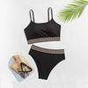 Women's Solid Color Spaghetti Strap High Waist Triangle Bikini Two-Piece Swimsuit