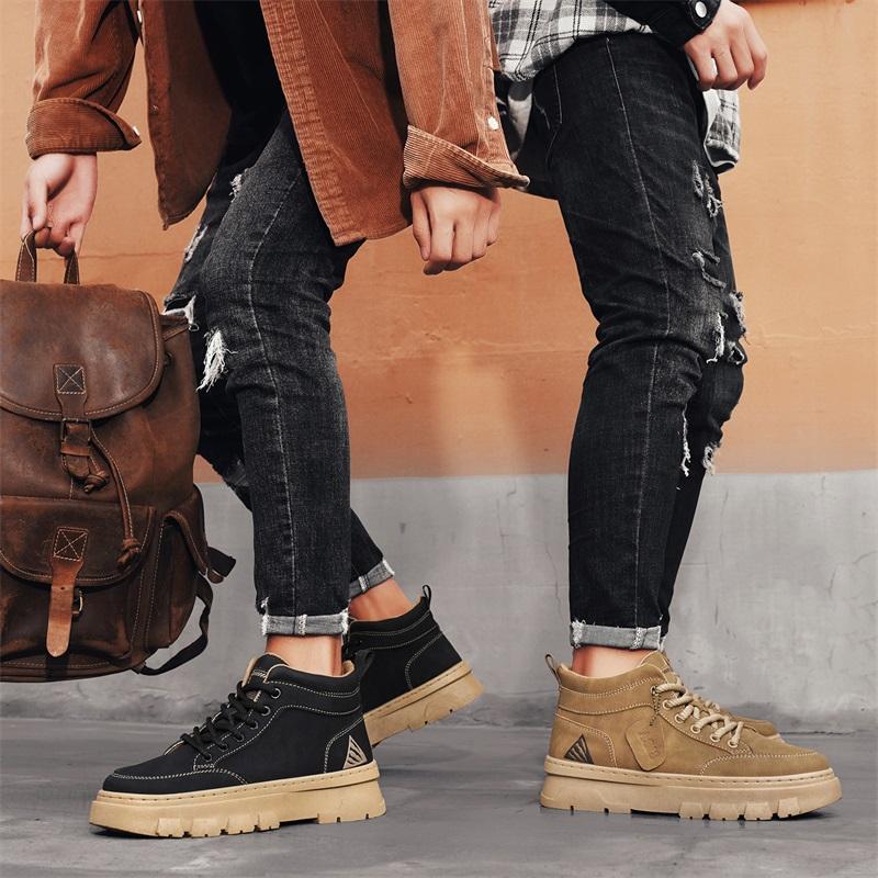 Fashion Mens High Shoes Work Boots Thick Bottom Casual Boots Fashion Outdoor Hiking Shoes Mens Boots Trendy New Work Clothes Fashion