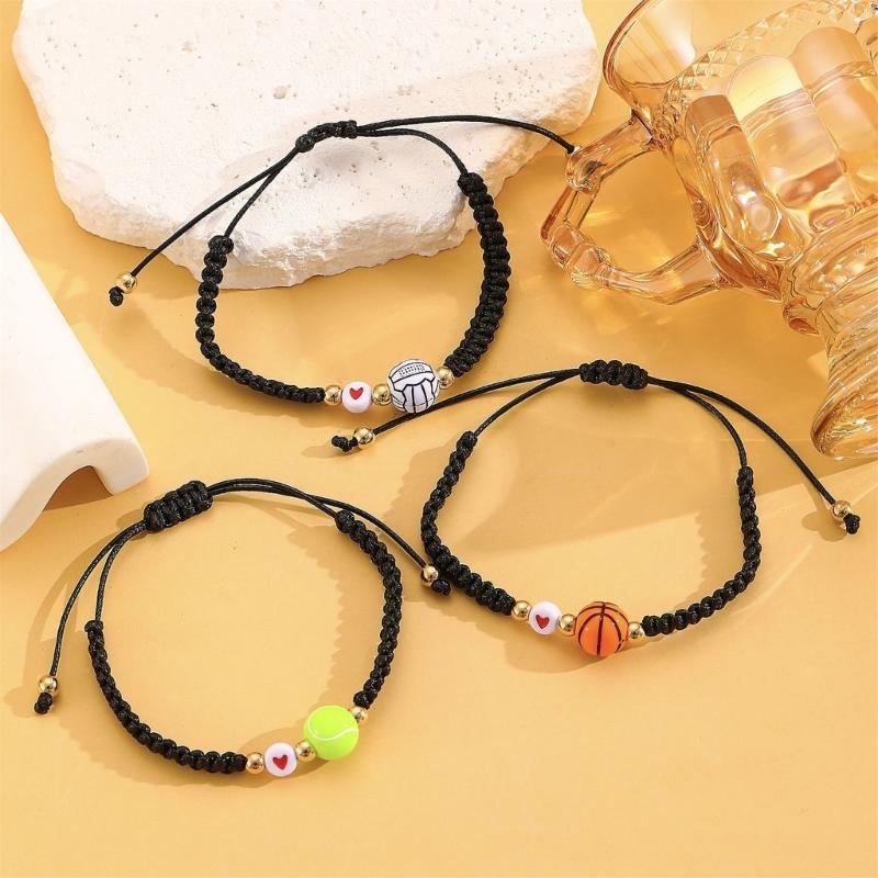 Bracelet Charm Polyvalent Sport Football Rugby Tennis Motifs de Perles Bracelet de Poignet Sportif Léger Réglable