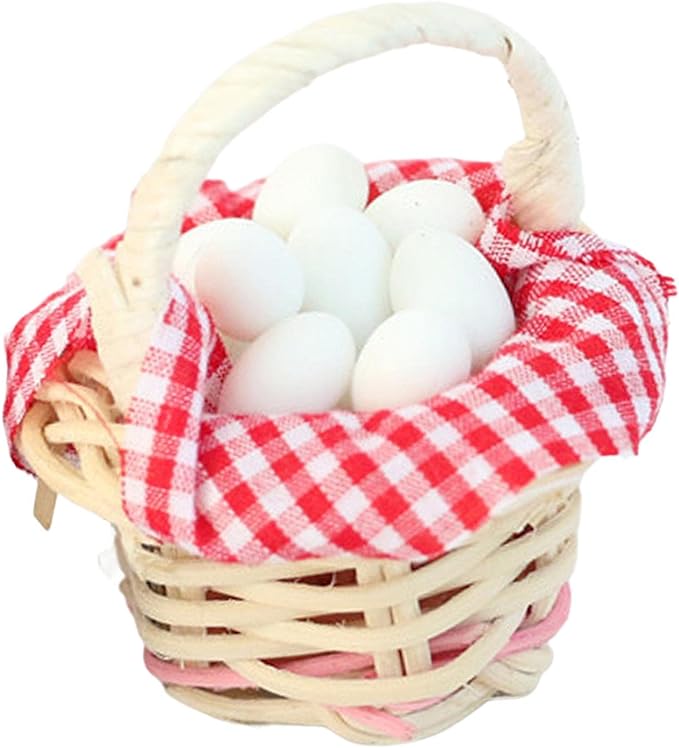 Mini košík s vajíčky, miniaturní domeček pro panenky, hračka s jídlem 1:Příslušenství k domečku pro panenky v měřítku 12, doplňky do vílí zahrady, mikro krajinářské ozdoby
