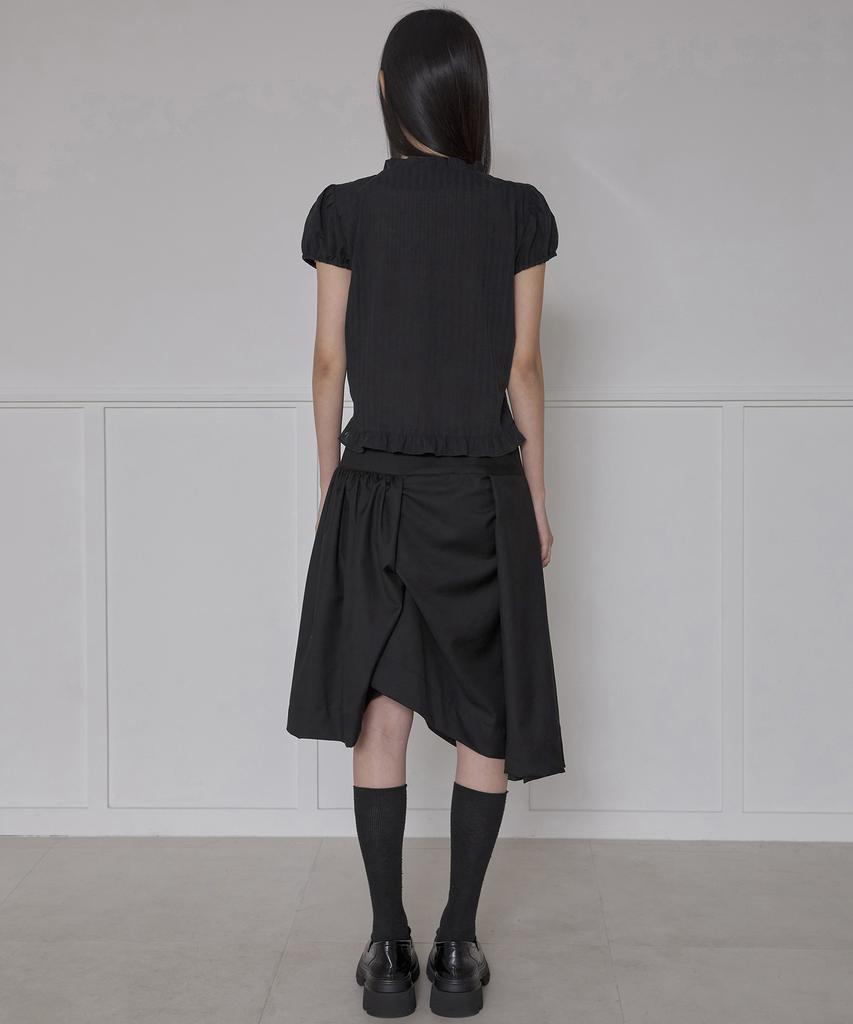 Peulleeoeob Asymmetrical Draped Midi Skirt (Fl-248_Black)
