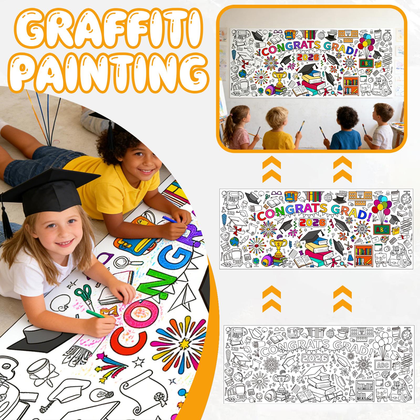 Graduation Celebration Coloring Poster & Disposable Doodle Paper Tablecloth One Size