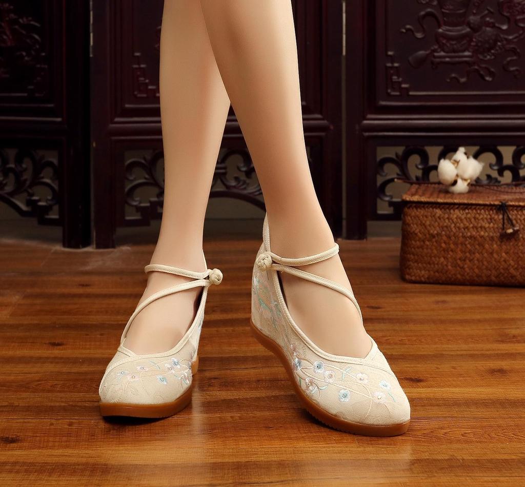 Scarpe da Sposa Yalan 2020 da Donna in Jacquard Etnico di Cotone con Zeppa Nascosta