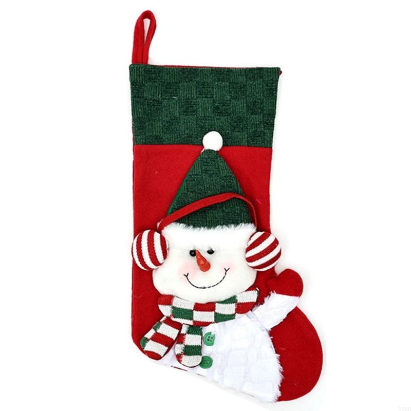 Christmas Stocking Gift Bag with Applique, Knitted Polyester Stocking Ornament, 44X28CM, Holiday Candy Holder for Indoor Y5GB