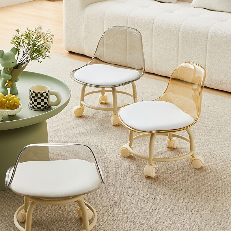 Modern 360° Rotating Crystal Stool with Wheels – Transparent Plastic Seat & Cushion, Casters for Easy Mobility, Perfect for Office and Home Use