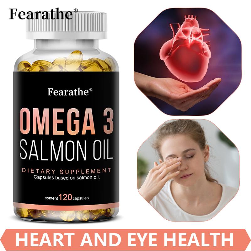 Omega-3 Salmon Oil Capsules, 100 Mg, 120 Capsules, Beneficial for Brain and Blood Pressure Health.