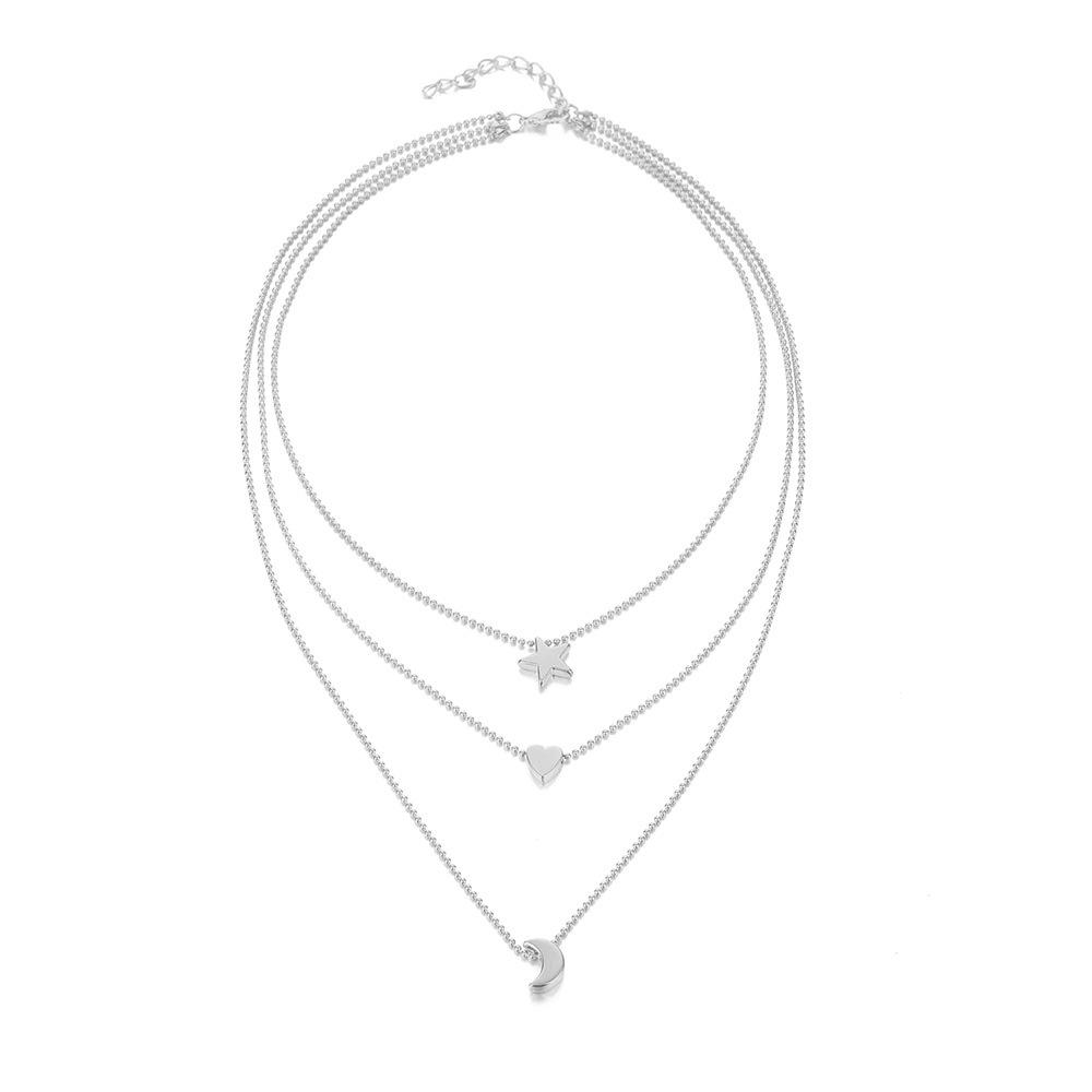 

Retro Trendy Moon Star Heart Pendant Necklace With 10cm Extension Chain Style For