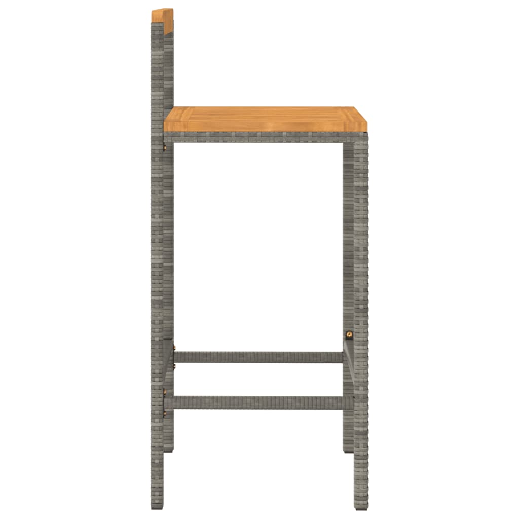 Bar Stool Set of 2 Grey Poly Rattan and Solid Acacia Wood
