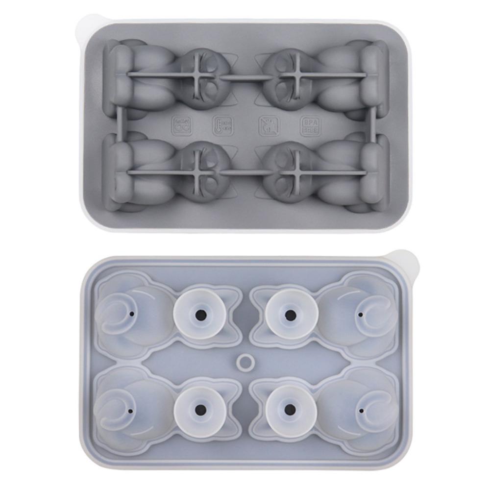 Easy to Release 3D Cat Ice Block Mold Free of BPA 4 Holes Silicone Ice Cube Mold Dishwasher Safe Reusable Animal Shape Ice Mold