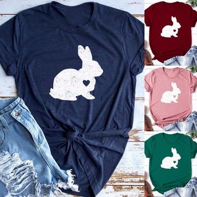 Tavşan Baskılı Tişört Kadın Kısa Kollu O Yaka Bol Tişört Yaz Kadın Tişört Üstler Camisetas Mujer