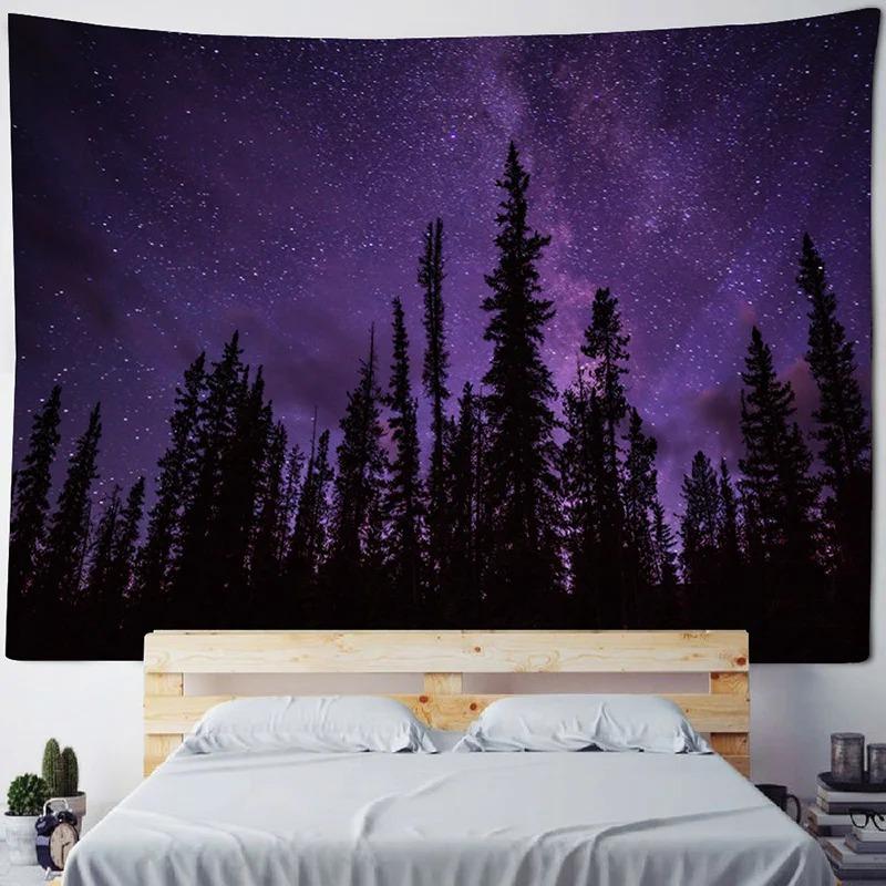 Home Room Art Background Decoration Starry Forest Tapestry Moonlight Night Psychedelic Bohemian Decorative Wall Hanging