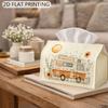 2D Flat 1pc Tissue Box Cover, Bohemian Camper Van with Floral And Sun Details, Whimsical Travel-Themed Tissue Holder for Home, Office, Bedroom, Suitab