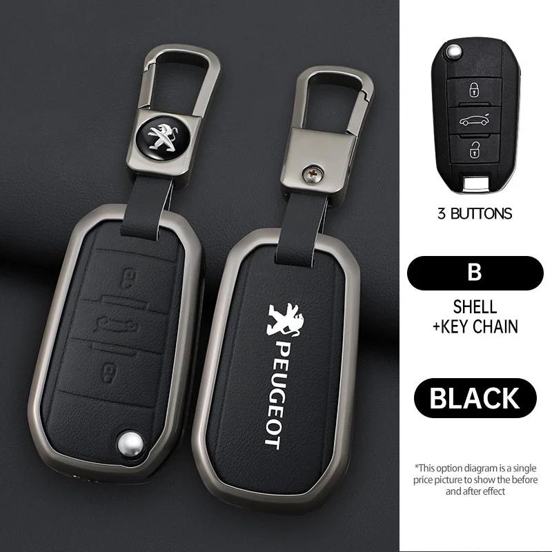

Car Sticker 2025 Hot Zinc Alloy Leather Car Key Case Cover Shell Holder For Peugeot 208 308 408 508 2008 3008 4008 5008 Protecto For Peugeot Logo