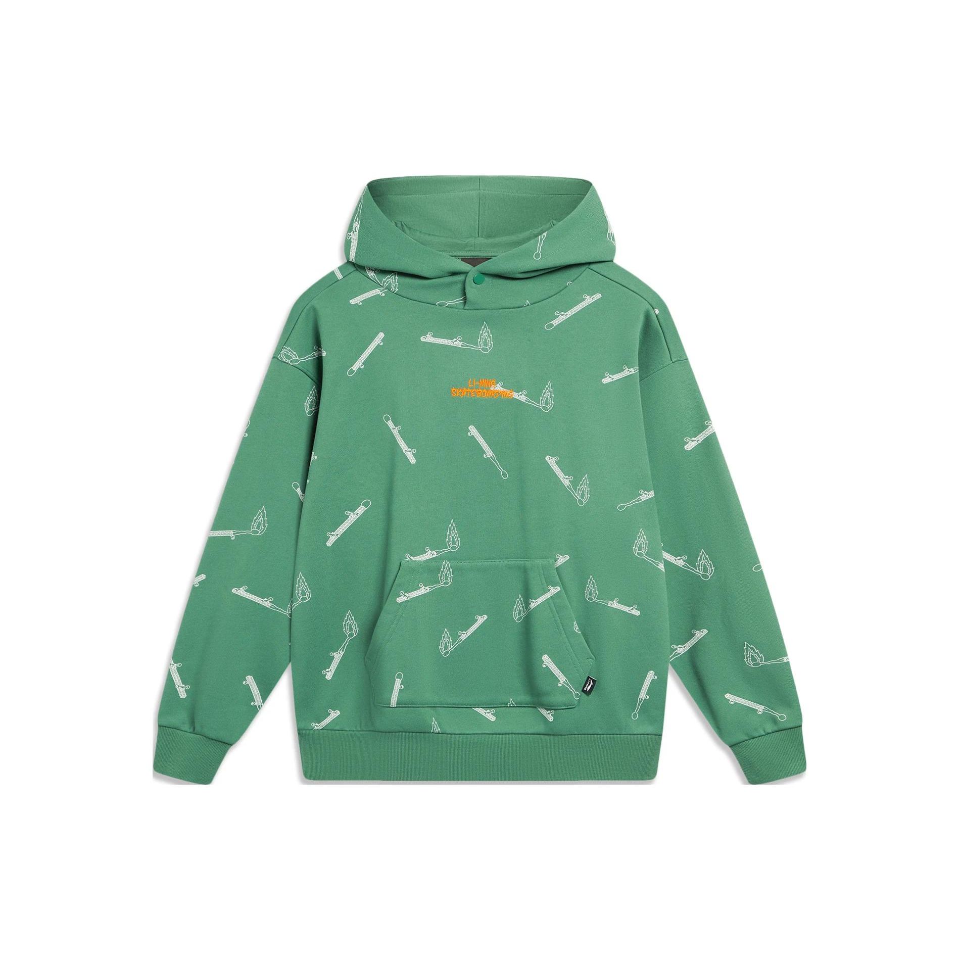 

Li-Ning Худи пуловер свободного кроя с принтом коллаборации Фила Хакетта, унисекс, глубокий дворцово-зеленый AWDT955-2