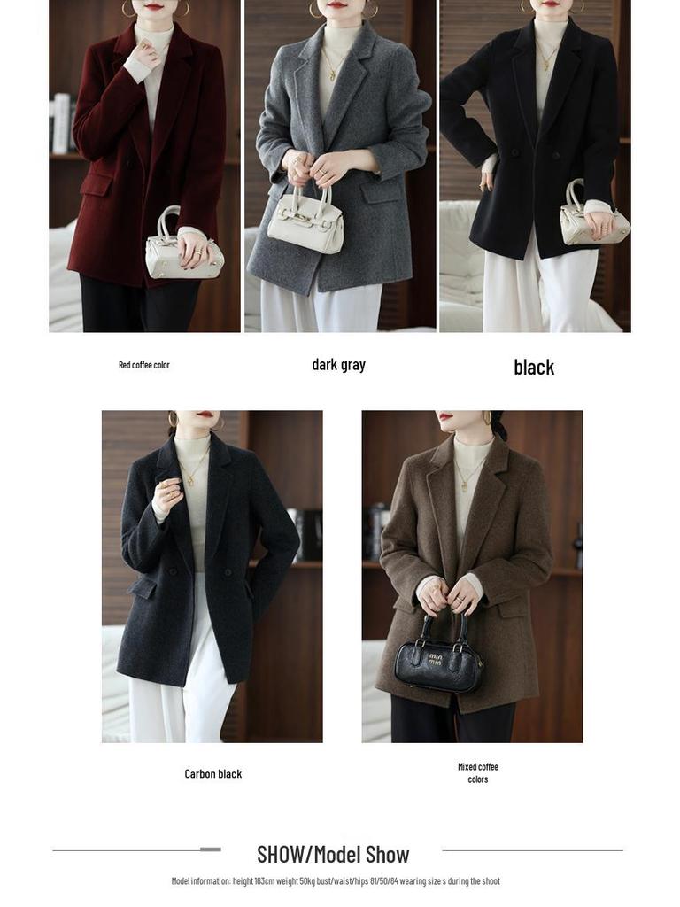 2025 Autumn/Winter Women's Double-Faced Wool Coat - Short, Loose, Petite Slimming Suit