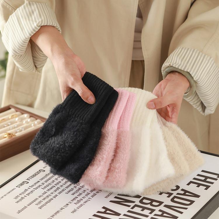 Gestrickte Halbfingerhandschuhe für Damen, Niedliche Winter-Fingerlose Halbfingerhandschuhe für Schülerinnen, Plüsch-Warme Handschuhe zum Schreiben