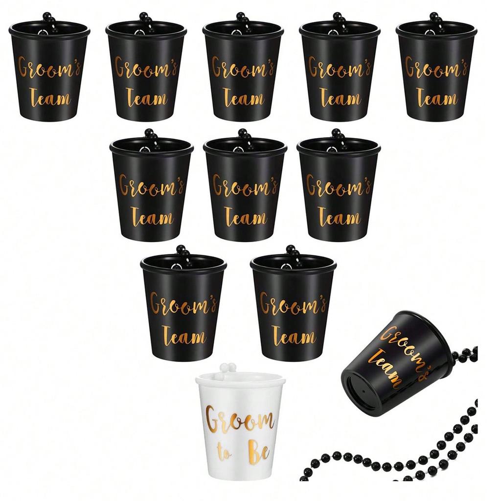 12pcs/set Black Shot Glass Necklace Bride Squad Celebrations Black Bachelorettes Party Decorations