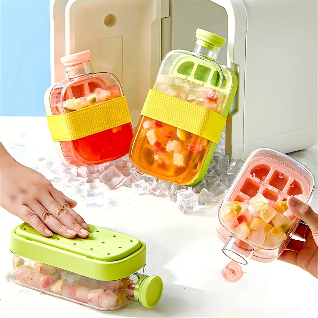 1 Set Press Type Ice Cube Tray Kettle, 2-in-1 Silicone Mold & Water Bottle with Straw, One Click Release for Home Bar Whiskey
