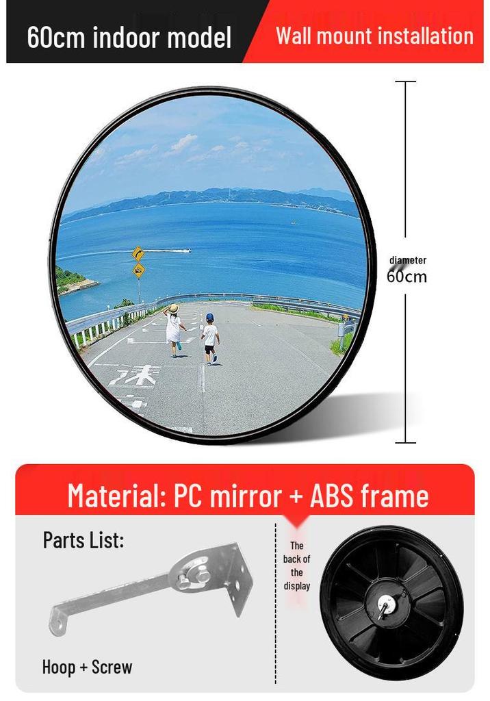 Wide-Angle Convex Mirror for Indoor/Outdoor Corner Parking Lot Use