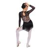 Children’s Latin Dance Competition Dress Leopard Print Fringe Long Sleeve Keyhole Back Mesh Patchwork Sparkling Rhinestone Tassel