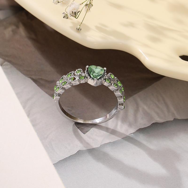 Yunjin wish popular hot-selling, blue ocean heart imitation zircon ring, heart-shaped peach heart ring wholesale