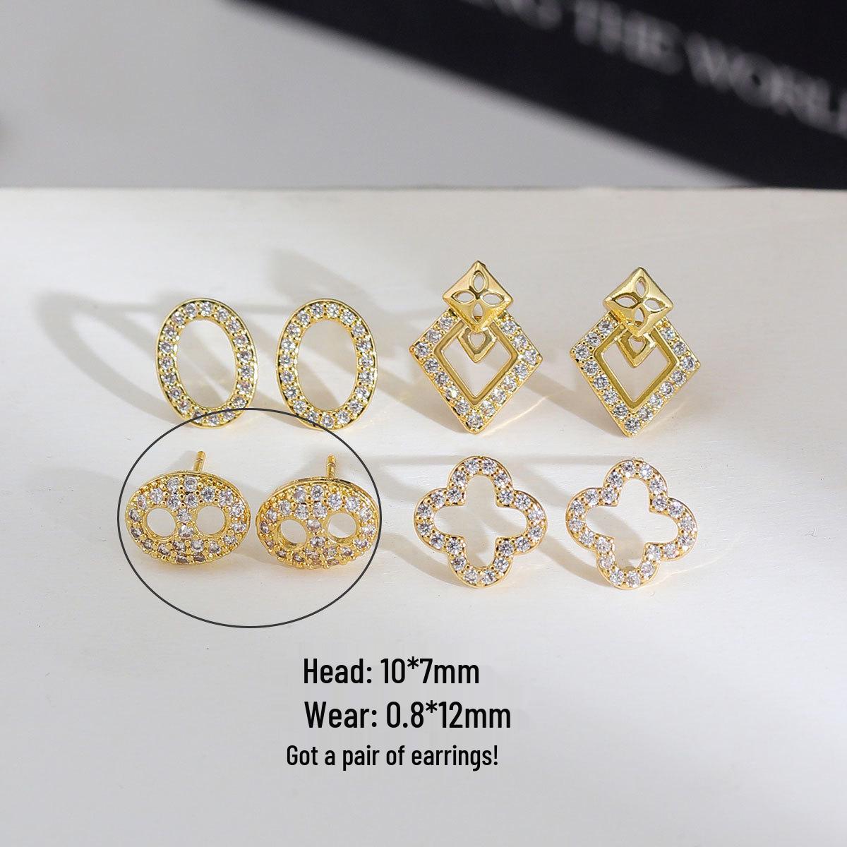 Copper Plated Gold  925 Silver Geometric Earrings with Zirconium Four-Leaf Clover Design 14k Gold Plated