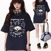 Harajuku Round Neck Oversize Casual Y2K Tops Young Girl T Shirts 2025 Summer Pure Cotton Women Funny Cartoon Print T-Shirt Streetwear
