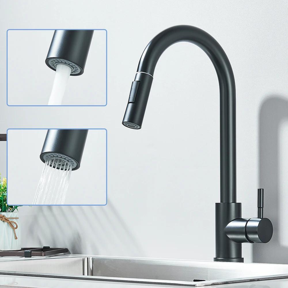 Chrome-plated/brushed pull-out kitchen faucet, 360° rotating kitchen mixing faucet, suitable for sinks, hot and cold water.