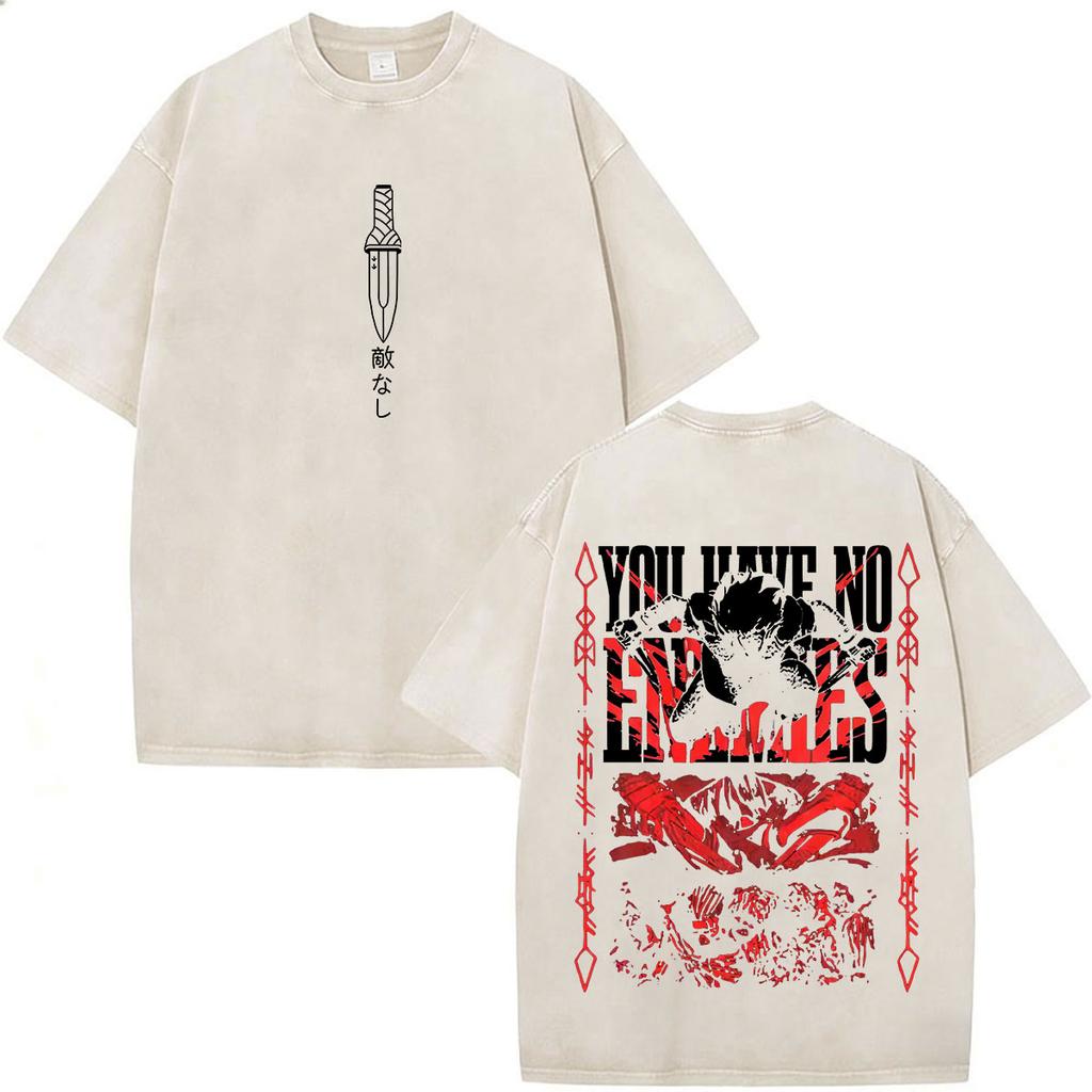 Anime Vinland Saga Thorfinn I Have No Enemies Vintage Washed T Shirt Mens Women Manga Casual Oversized Tshirts Male Streetwear