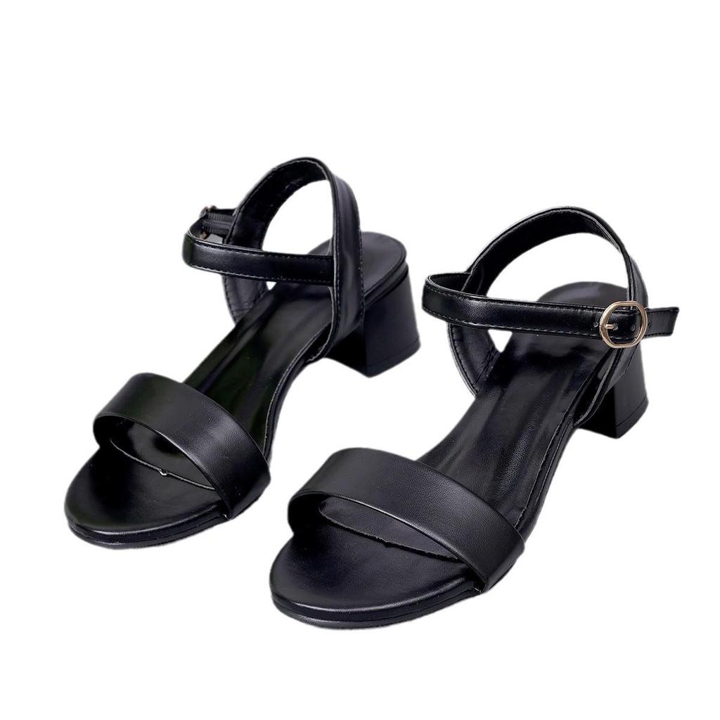 2024 Summer Women's Korean Style Chunky Heel Open-Toe Slides: One-Strap Versatile Fashion Sandals