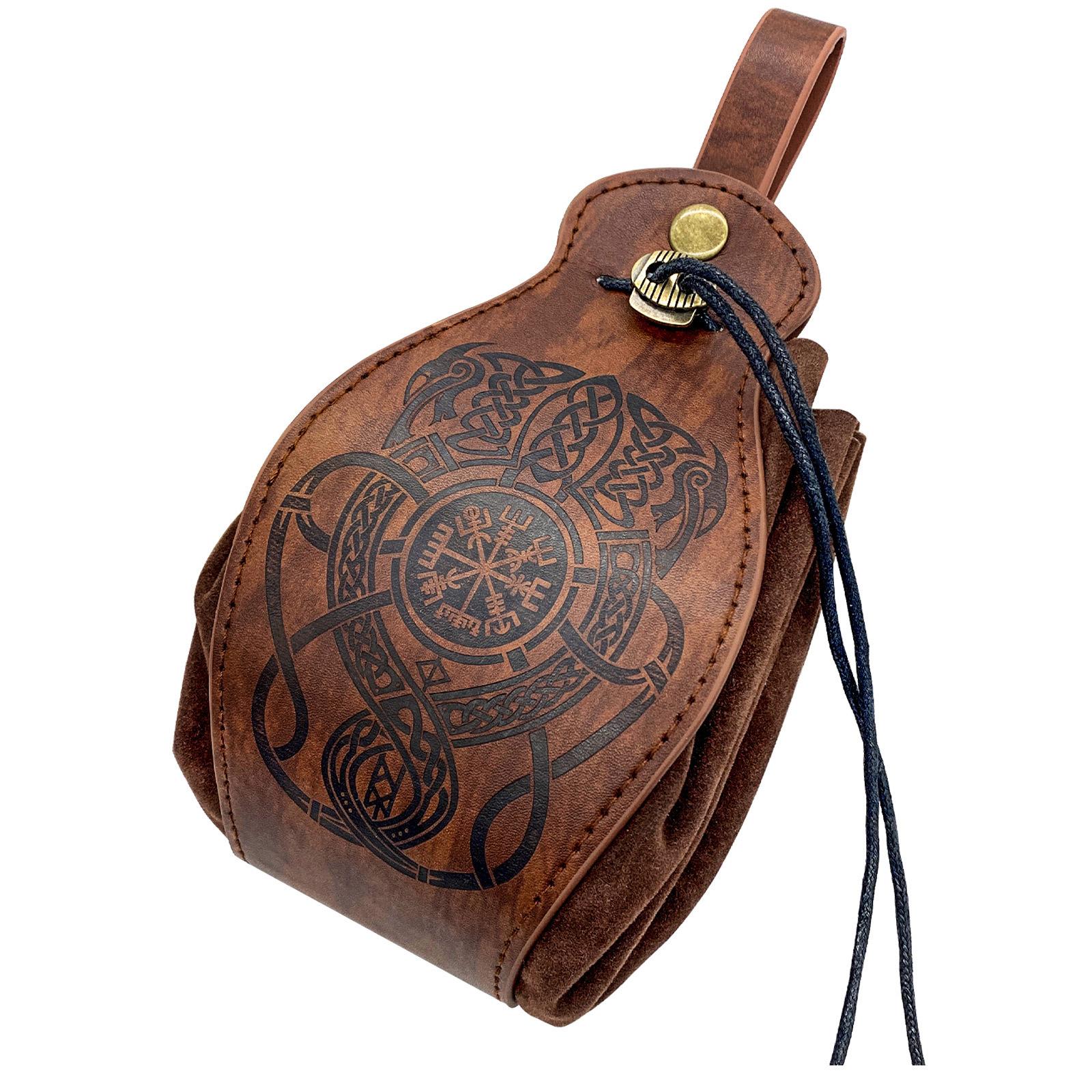

PU Leather Dice Bag Dice Rolling Tray Vintage Waist Bag Coin Purse for RPG-Dice DND-Dice Bag Drawstring Slingshots Pouch