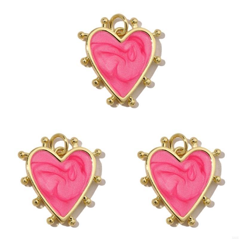 3pcs Gold Plated Enamel Heart DIY Charms Women Cubic Ziron Horseshoe Necklace Pendants Dise Poke Earring Jewelry Making Supplies