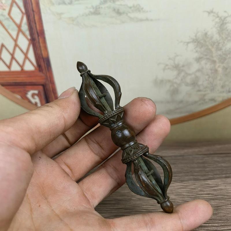 Tibetischer fünfsträngiger Dorje Vajra Religiöser Bedarf Bronze Antikisiert Stößel Heimdeko Schnitzstatue Tibetische Buddhistische Autodekoration