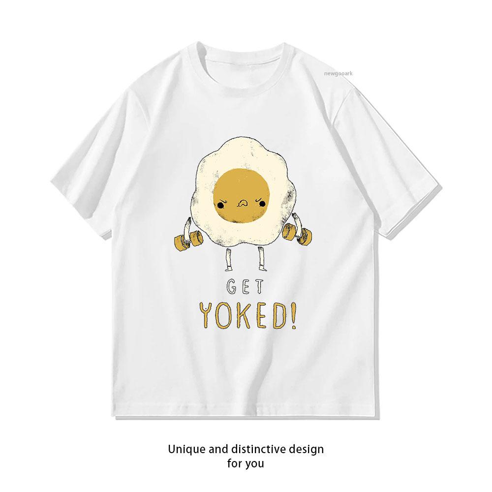 Poached Egg Get Yoked Premium Tshirt Women Unisex Casual Cotton Graphic T Shirts Creative Adult Oneck Streetwear Ropa Hombre